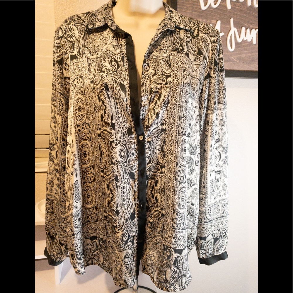 Zara black and white blouse